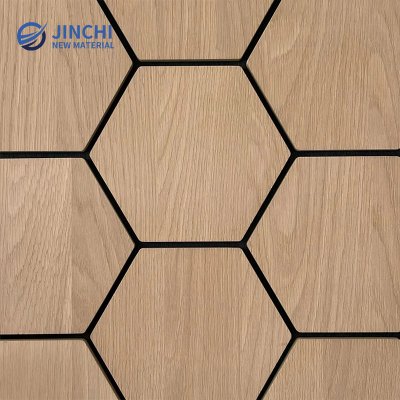 Schallschutzwandpaneele, sechseckige Akustikpaneele, Eiche natur