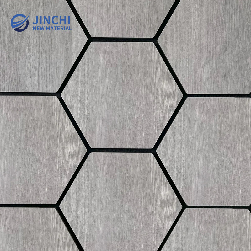 Schallschutzwandpaneele, graue Walnuss, sechseckig