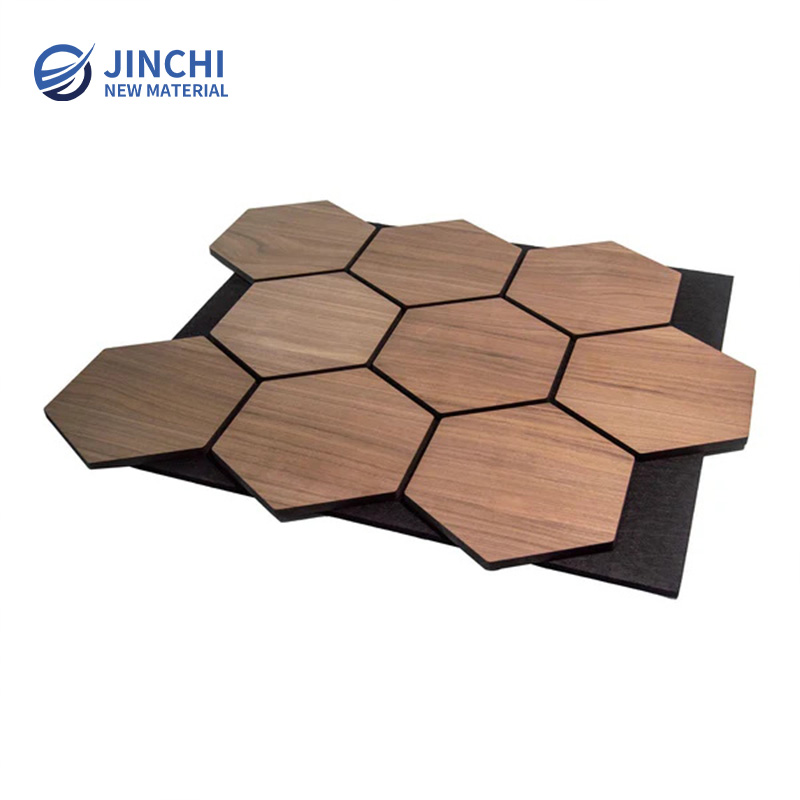 Paneles de pared insonorizados, panel hexagonal de nogal para insonorización.