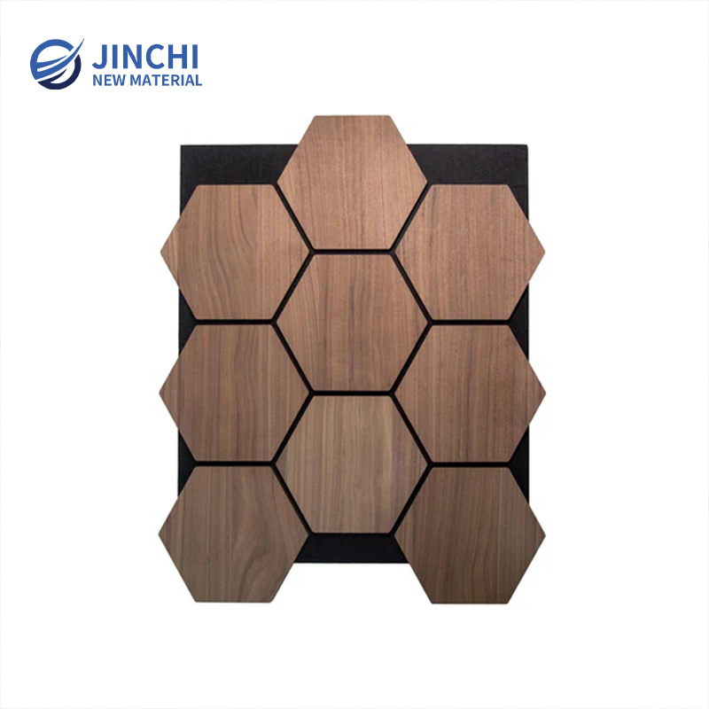 Paneles de pared insonorizados, panel hexagonal de nogal para insonorización.